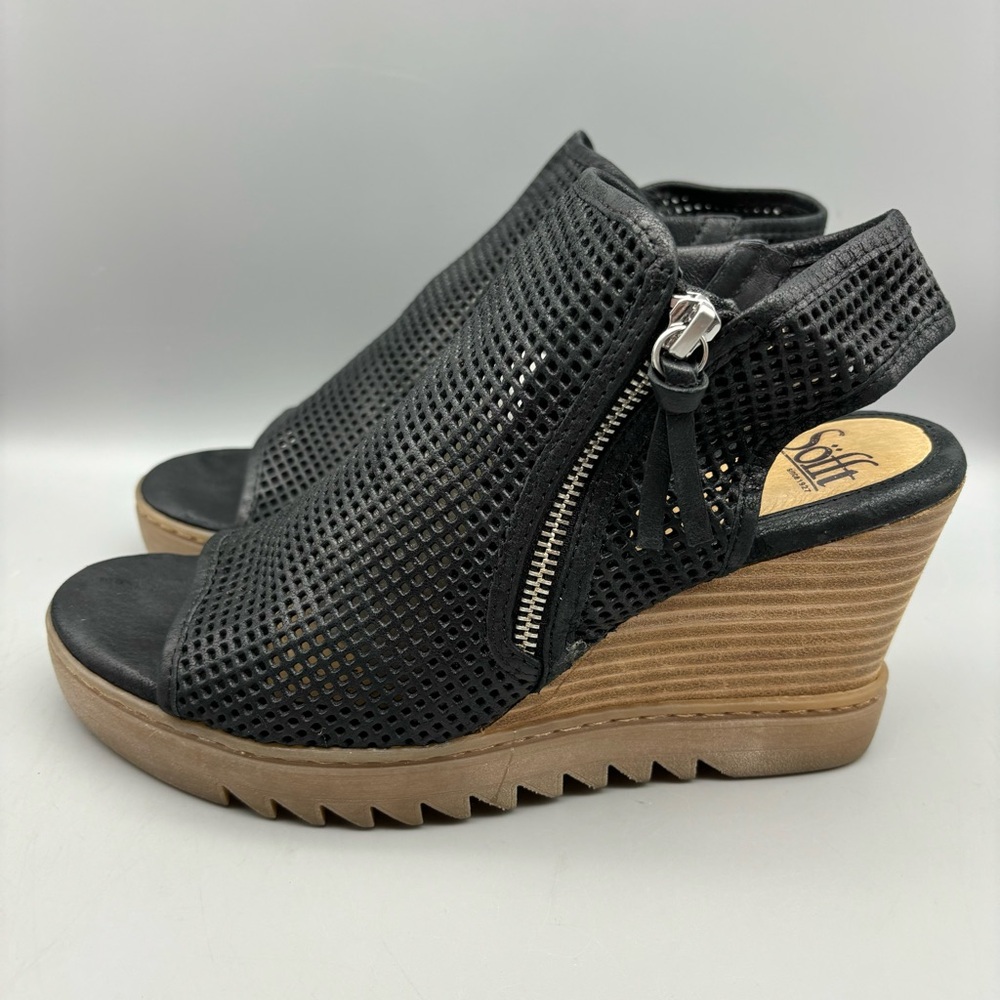 Sofft Ulani Wedge Sandals Women’s‎ Size US 9.5 M Black Leather Side Zip